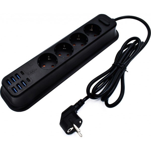 Moxom MX-ST05 Πολύπριζο 4 Θέσεων με 6 USB και Καλώδιο 2m Μαύρο 31008KLH50BK